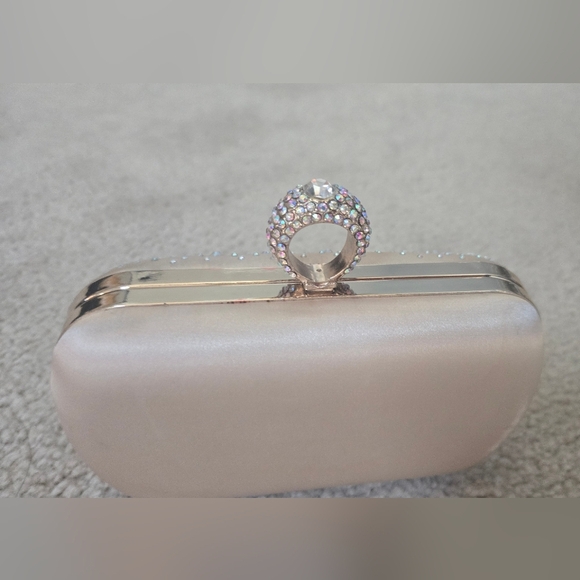 Express Ivory Satin Rhinestone Evening Clutch - Picture 7 of 12